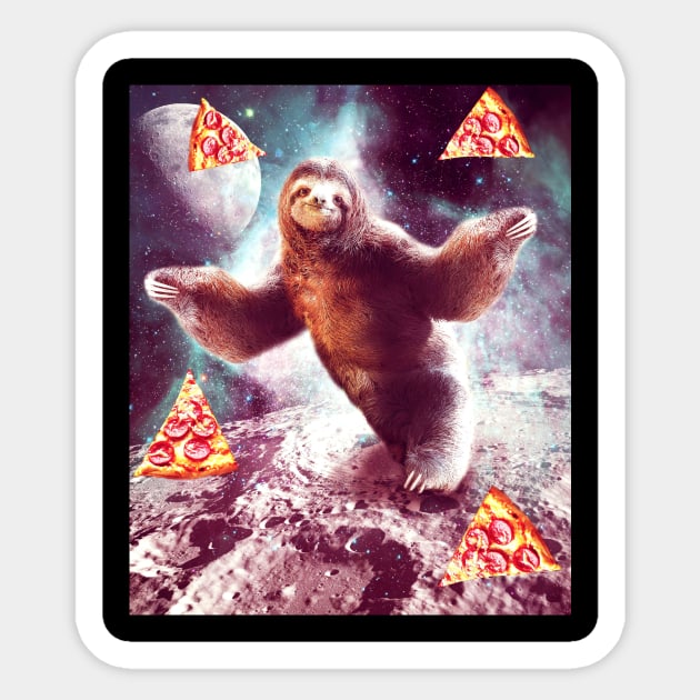 Funny Space Sloth With Pizza Sticker by Random Galaxy